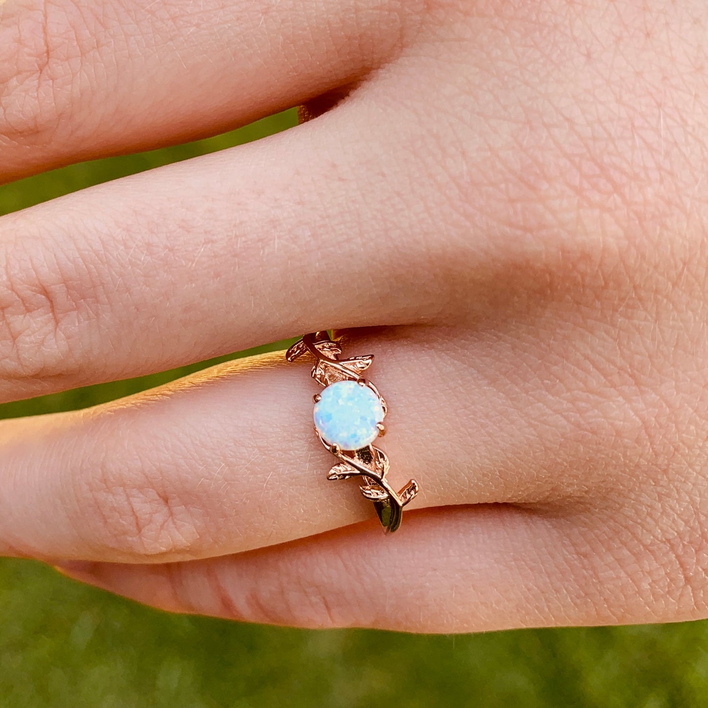 White Fire Opal Ring | Opal Leaf Ring | Opal Twig Ring | Opal Promise Ring | Opal Vine Ring | Nature Ring | Dainty Opal Ring | Branch Ring