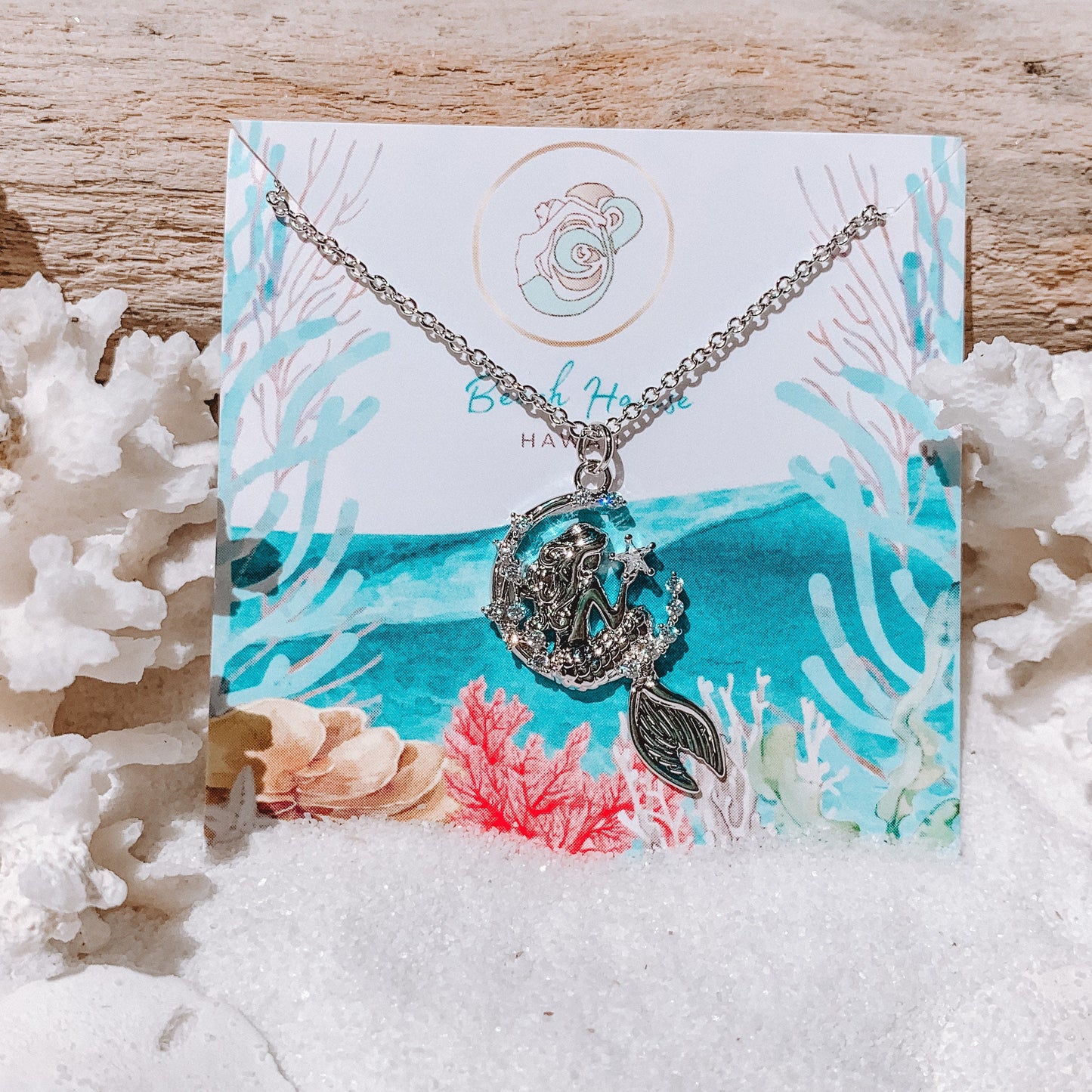 Mermaid Necklace | Crescent Moon Necklace | Moon and Star Necklace | Crystal Moon Necklace | Beach Necklace | Mermaid Jewelry