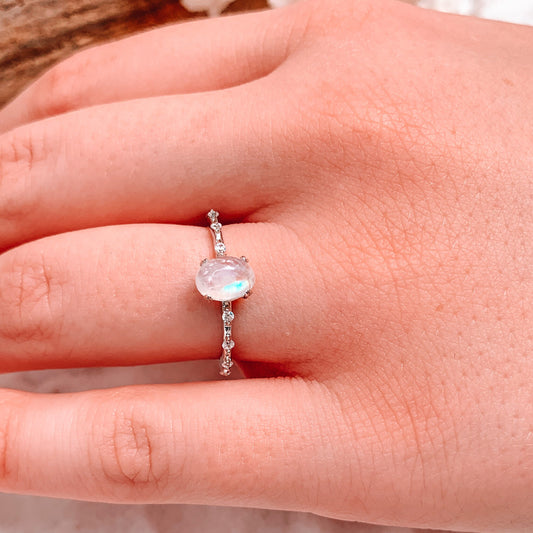 Rainbow Moonstone Ring | Dainty Moonstone Ring | Natural Moonstone Ring | Stirling Silver Moonstone Ring | Moonstone Promise Ring