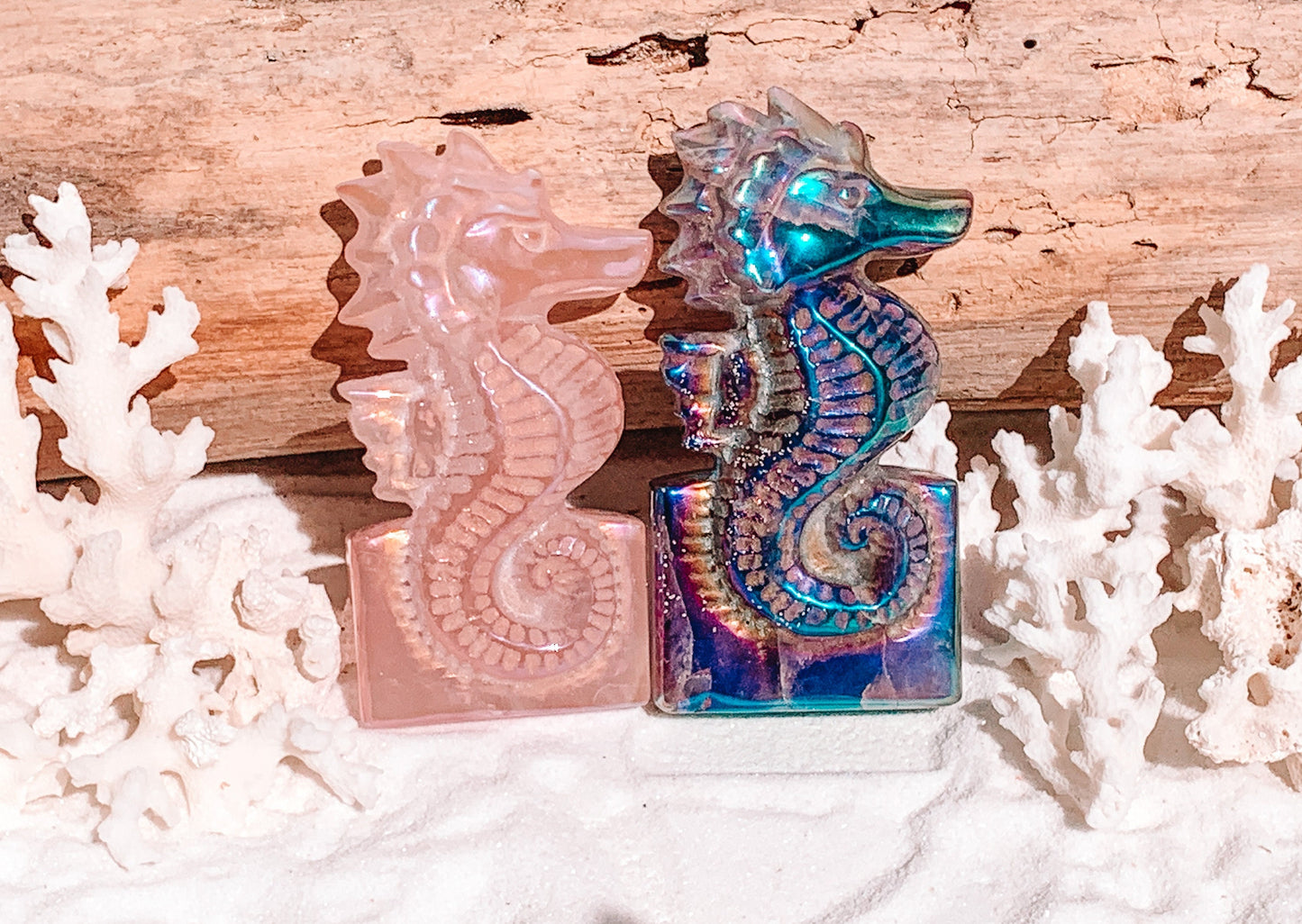 Rose Quartz Seahorse | Angel Aura Seahorse  Figurine | Quartz Seahorse Carving | Crystal Seahorse Figurine | Amethyst Carved Seahorse
