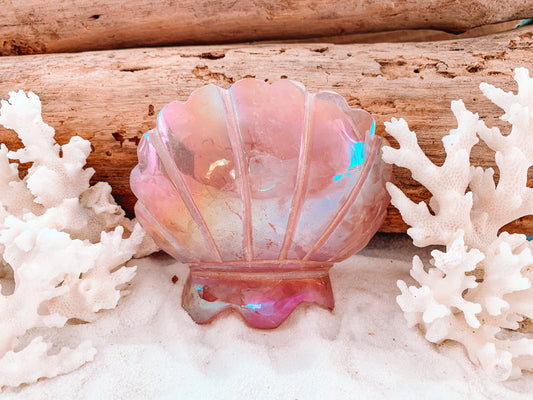 Quartz Scallop Shell | Clear Quartz Seashell | Seashell Carving | Crystal Seashell | Carved Seashell | Mermaid Decor Aura Quartz Carving