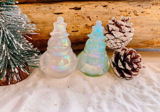 Clear Quartz Snowman | Angel Aura Snowman Figurine | Clear Quartz Snowman Carving | Crystal Snowman | Carved Snowman | Snowman Figurine