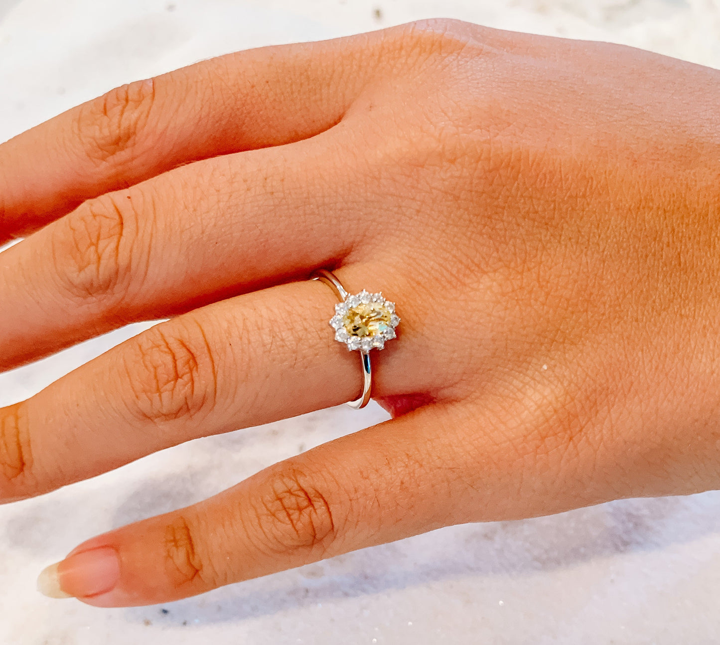 Natural Yellow Oval Citrine Ring  | Stirling Silver | Yellow Quartz | Promise Ring | Engagement Ring | Citrine Crystal | Citrine Halo Ring