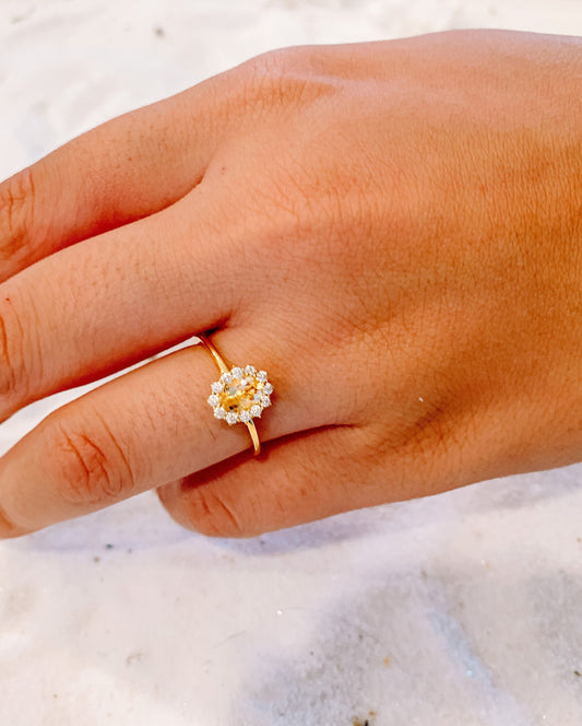 Natural Yellow Oval Citrine Ring  | Stirling Silver | Yellow Quartz | Promise Ring | Engagement Ring | Citrine Crystal | Citrine Halo Ring